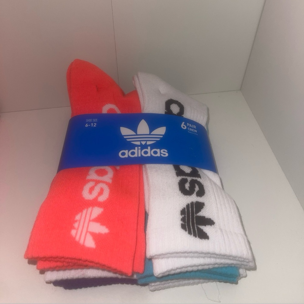 Adidas, Flash Red/White/Blue Glow, Crew Socks 6 Pk, Mens Size 6-12